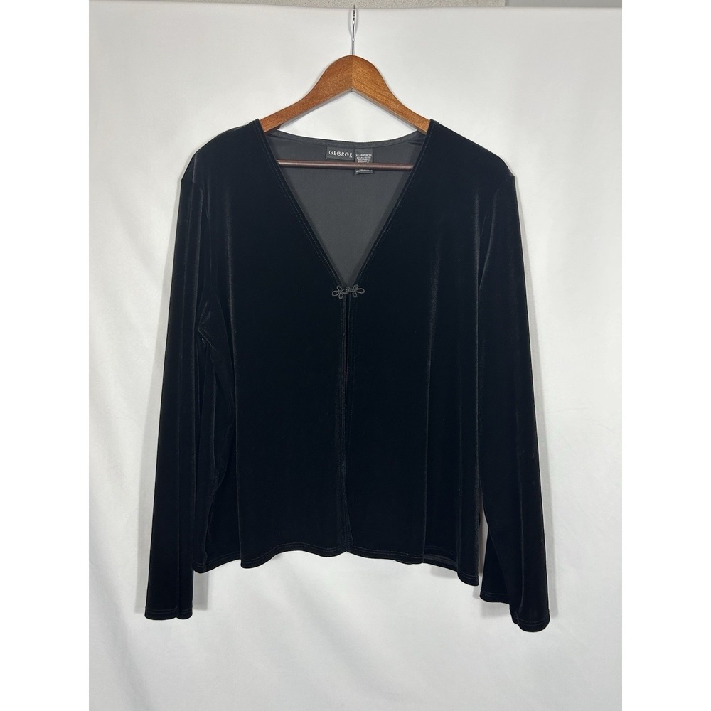 George 90s One‎ Button Velvet Stretch Cardigan Size XL Black Whimsigoth Witchy